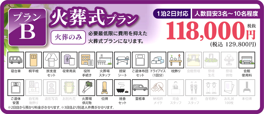 [プランB]火葬式プラン（火葬のみ）／必要最低限に費用を抑えた火葬式プランになります。